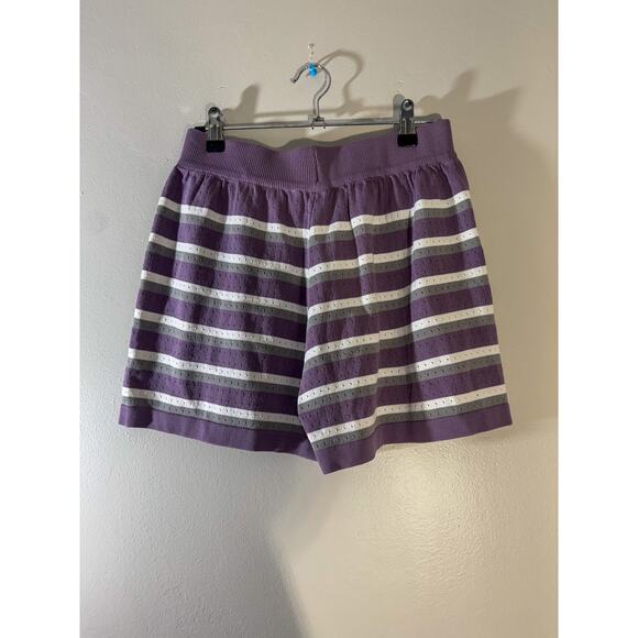 Vtg Style Striped Knit Matching Set | Purple Perforated Polo & Shorts (Size M) - Picture 5 of 6
